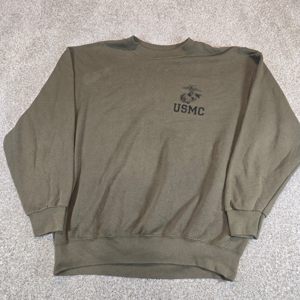 USMC Marine Corps Eagle Globe Anchor Sweatshirt Olive Drab Green Crew Neck OG107
